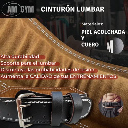 [Pack] Cinturón Lumbar Gimnasio Acolchado Ajustable + Straps Powerlifting + Shaker Proteína - Correas de Levantamiento de Pesas, Musculación, Fitness Gym I Am Gym (95, L)