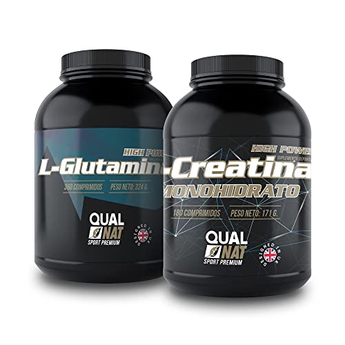 Pack de L-Creatina y L-Glutamina -Suplementos para Ganar Masa Muscular -Formato de 180 y 360 Comprimidos - Mejoran el Rendimiento Físico - Contribuyen a la Recuperación y Crecimiento - QUALNAT