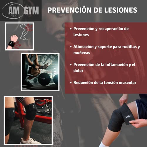 [Pack] Rodillera Vendaje Compresión + Muñequera Ajustable Gimnasio Powerlifting, Levantamiento de Pesas, Musculación, Fitness gym I AM GYM