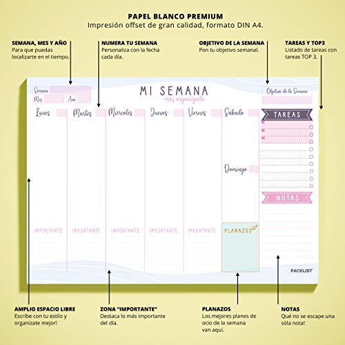 PACKLIST Planificador Semanal + Planificador Mensual - Pack de 2 planners Organizador Semanal + Mensual A4, Planning de Escritorio. Agendas, Planificadores y Calendarios Mes+Semana de Diseño Exclusivo