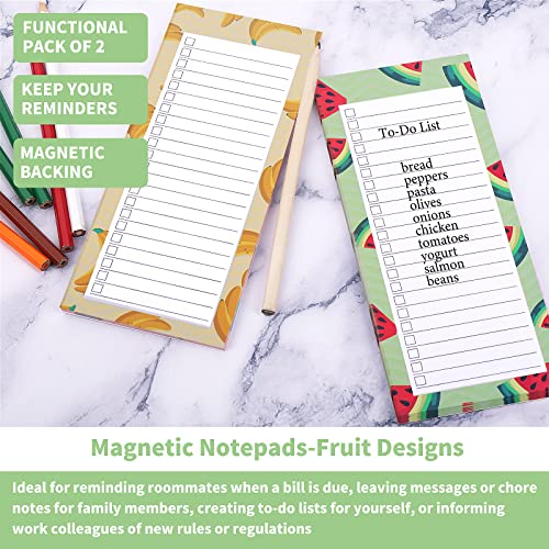 Paquete de 2 blocs magnéticos para lista de la compra para nevera, 100 hojas arrancables, bloc de notas magnético con diseño de frutas para nevera, listas de compras magnéticas (sandía + plátano)