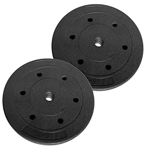 Par de 2 discos de peso de gimnasio de 10 kg, agujero Ø 28 mm, 2 x 10 cm, total 20 kg plastificados para barra o mancuernas