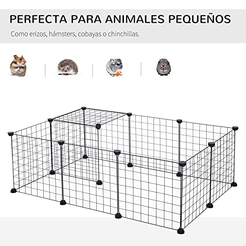 Pawhut Valla Metálica para Mascotas con 12 Paneles Parque Metálica para Animales Pequeños Desmontable Diseño DIY Negro 106x73x36cm