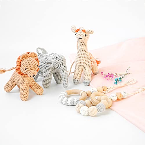 PICCOLI TOYS - Gimnasio para bebé hecho de madera natural y juguetes hechos a mano - África - Juguete estimulante para bebés. Crochet, amigurumi.