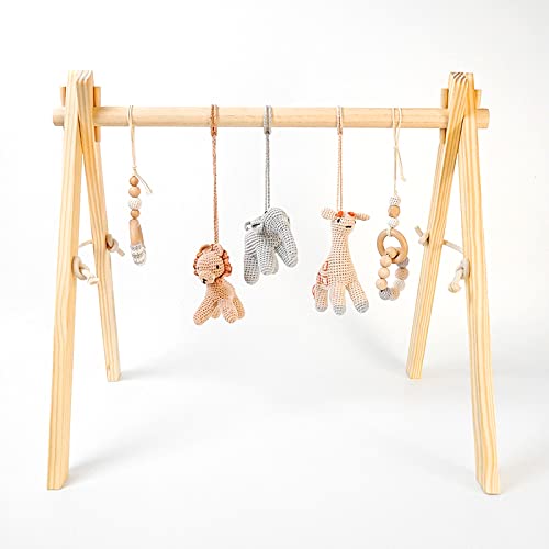 PICCOLI TOYS - Gimnasio para bebé hecho de madera natural y juguetes hechos a mano - África - Juguete estimulante para bebés. Crochet, amigurumi.