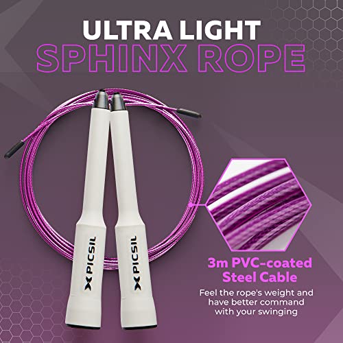 Picsil Sphinx Speed Rope, Comba Ligera y Resistente para Cross Training, Fitness, Boxeo, Comba Crossfit Profesional con Doble Rodamiento (Blanco)
