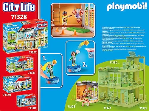 PLAYMOBIL City Life 71328 Gimnasio extensión, Extensión de Gimnasio con Canasta de Baloncesto, Juguetes para niños a Partir de 4 años