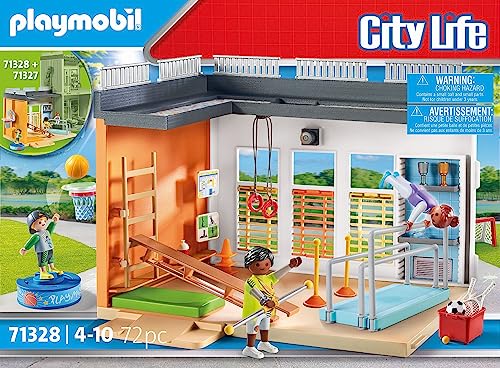 PLAYMOBIL City Life 71328 Gimnasio extensión, Extensión de Gimnasio con Canasta de Baloncesto, Juguetes para niños a Partir de 4 años