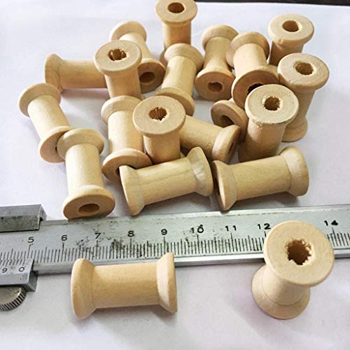 POFET 20 bobinas de hilo de madera vacías de 16 mm x 27 mm, para hilo de bordar, cinta de costura, organización de hilo de pesca, color de madera natural