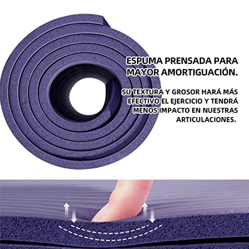 POPYS Esterilla Yoga 10MM Grosor Antideslizante con Correa de Transporte(183x61x1 CM) | Esterilla Yoga y Pilates ligera | Material TPE ecológico (Esterilla Negra) (Esterilla Morada)
