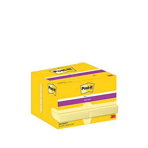 Post-it Notas Canary Yellow, Paquete de 12 Blocs de Notas, 47,6 mm x 73 mm, Color Amarillo - Notas Adhesivas para Listas de Tareas y Recordatorios
