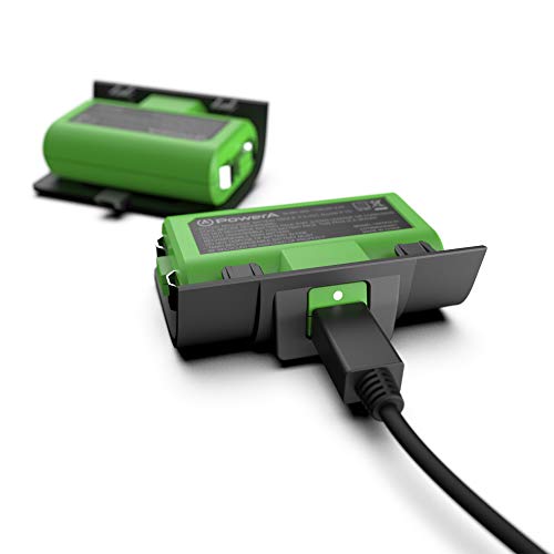 Power A Play and Charge Kit de Carga para Mandos Xbox One y Xbox X|S, Cargador Compatible con Base de Carga de Xbox, 2 Baterías Recargables con Indicadores LED, 4 Tapas de Batería – Negro y Verde