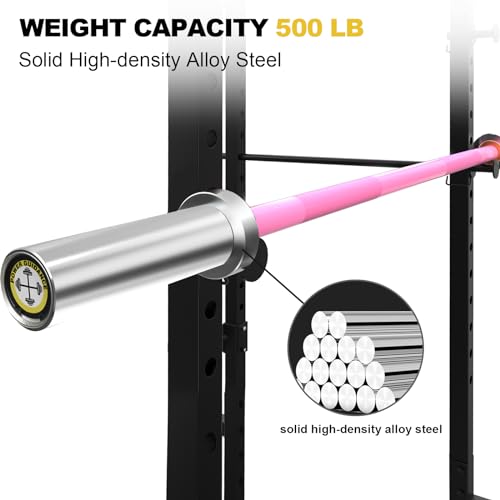 POWER GUIDANCE Barra olímpica para levantamiento de pesas, para levantamiento de caderas, sentadillas, barras de entrenamiento de fuerza cromadas universales, 12 kg, 1,5 m/157 cm (rosa-5ft)