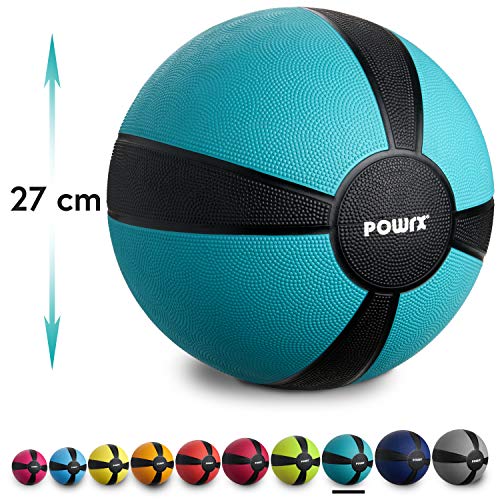 POWRX - Balón Medicinal 8 kg + PDF Workout (Turquesa)