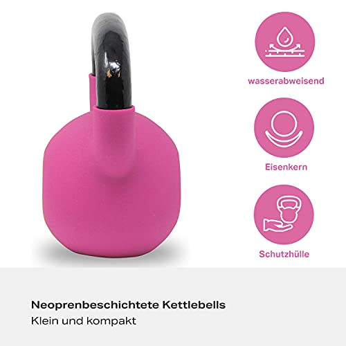 POWRX Kettlebell Hierro Fundido 10 kg - Pesa rusa con revestimiento de neopreno + PDF Workout (Pink)
