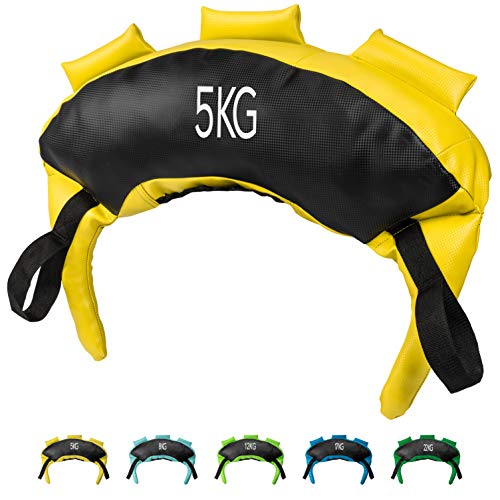 POWRX Saco Búlgaro 5 kg - Bulgarian bag ideal para ejercicios de entrenamiento funcional y potenciamiento muscular (Amarillo)