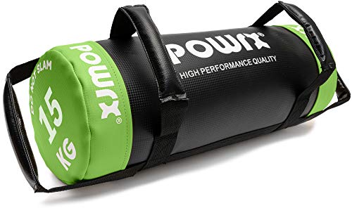POWRX Sandbag 15 kg Mejorar Equilibrio, Fuerza y coordinación - Power Bag con Cuatro agarres + PDF Workout (Verde Claro)