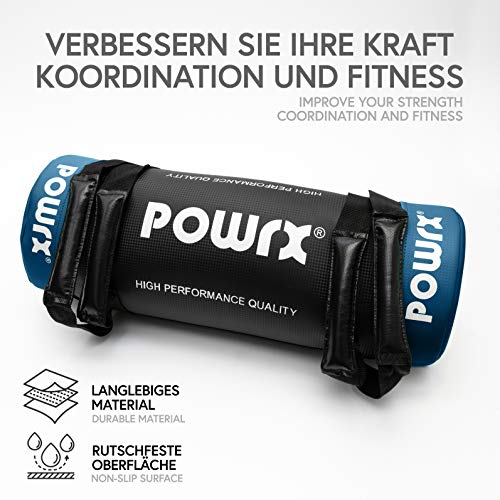 POWRX Sandbag 20 kg Mejorar Equilibrio, Fuerza y coordinación - Power Bag con Cuatro agarres + PDF Workout (Azul)