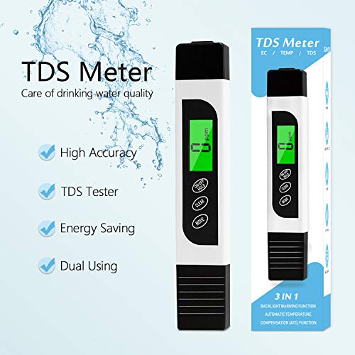 Probador de la calidad del agua, medidor de TDS exacto, pluma de prueba de temperatura del medidor EC con pantalla LCD retroiluminada para agua potable, hidroponía, piscinas, acuarios
