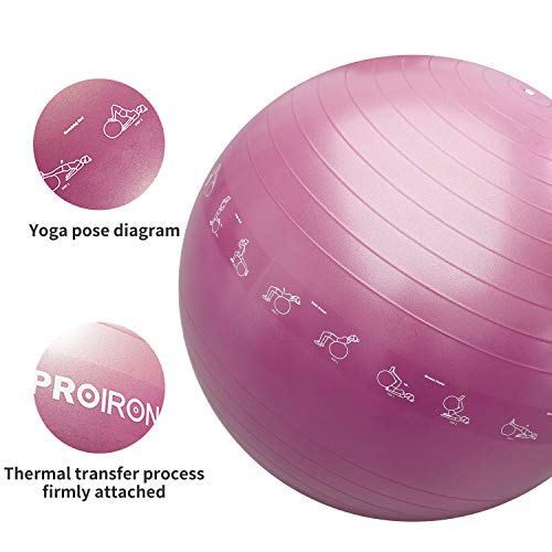 PROIRON Pelota de Pilates 75cm- Fitball Anti-Burst con Patrón de Pose Grueso Pelota de Ejercicio,Yoga, Fitness, incluidos Bomba (Rosa)