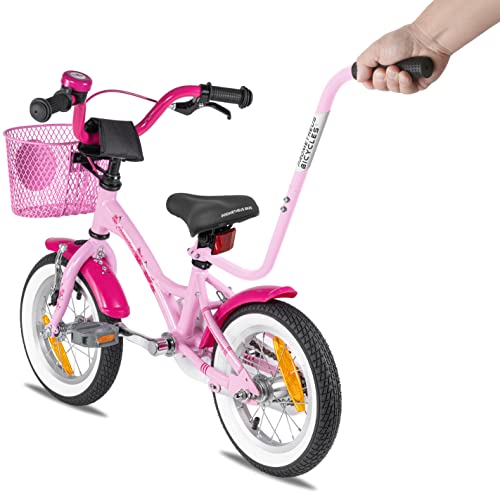 Prometheus - Barra de empuje para bicicleta infantil, divisible, 3 piezas, antideslizante, estable, ayuda de aprendizaje para bicicleta, color rosa | Edición 2023