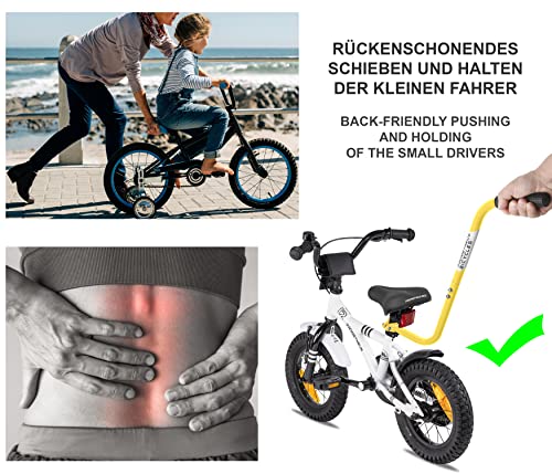 Prometheus - Barra de empuje para bicicleta infantil, divisible, 3 piezas, antideslizante, estable, ayuda de aprendizaje para bicicleta, color rosa | Edición 2023