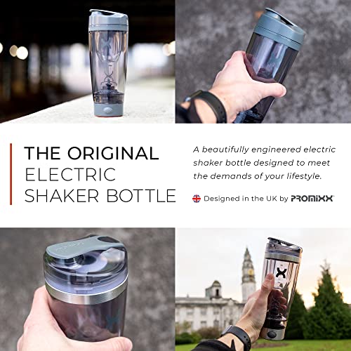 Promixx Pro Shaker Bottle - Recargable, potente para batidos de proteínas suaves, incluye almacenamiento de suplementos, sin BPA, vaso de 600 ml (Gris Grafito)