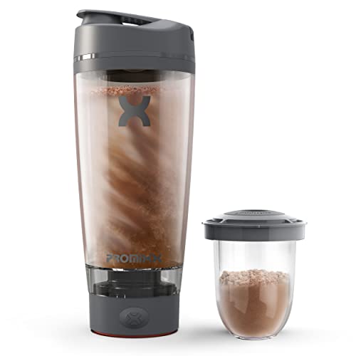 Promixx Pro Shaker Bottle - Recargable, potente para batidos de proteínas suaves, incluye almacenamiento de suplementos, sin BPA, vaso de 600 ml (Gris Grafito)