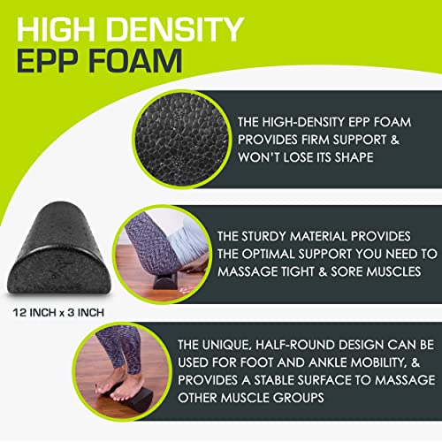 ProsourceFit High Density Half-Round Foam Roller, 12-Inch x 3-Inch,Black Diameter