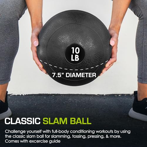 ProsourceFit Slam Medicine 10 LB Weight Balls with Smooth Textured Grip, Black