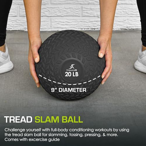 ProsourceFit Slam Medicine 20 LB Weight Balls with Tread Textured Grip, Black