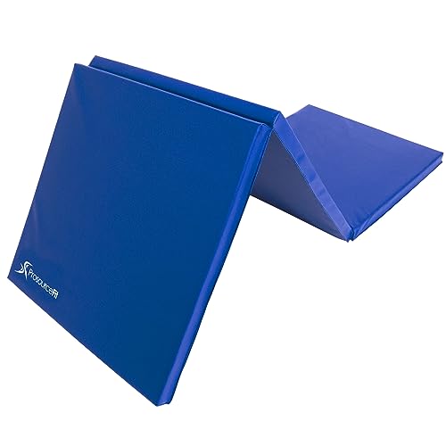 ProsourceFit Tri-Fold Folding Exercise Mat with Carrying Handles, 6-Feet Length x 2-Feet Width x 1.5-Inch Thickness, Blue