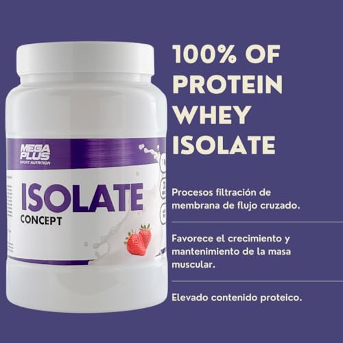 Protein isolate 100% Mega Plus - Proteína en Polvo para Batidos - Proteinas para Masa Muscular - Sin Gluten, Sin Aspartamo, Sin Azucar - Proteinas 1 kg (Fresa, 1 kg)