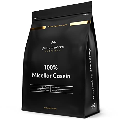 Protein Works| 100% Caseína Micelar | Sabor fresas con nata, 1 kg | Proteína de liberación lenta para antes de dormir