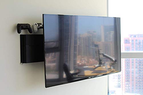 (PS4 Slim) - HumanCentric PS4 Mount for PS4 Slim + 2 Controller Mounts Bundle Mount on The Wall or on The Back of The TV Patent Pending