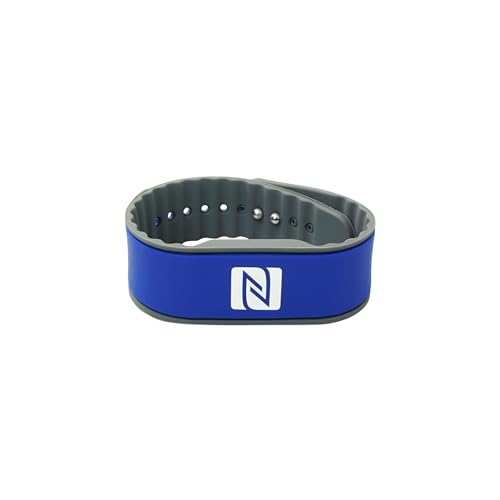 Pulsera de la NFC, Adecuado para los contactos, el Comercio, los Deportes, 924 Bytes (NTAG 216), Resistente al Agua, Azul/Gris, Ajustables
