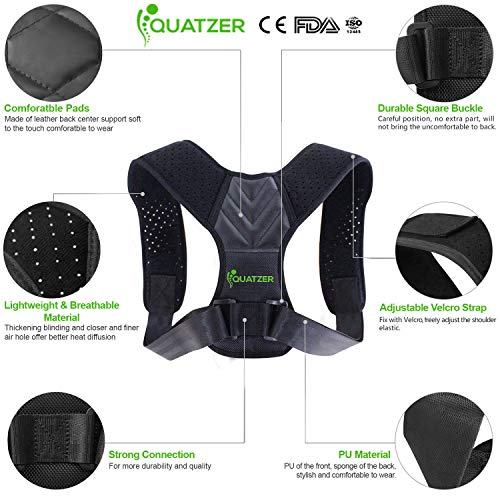 Quatzer - Corrector de postura para enderezar la espalda para hombres y mujeres, cinturón de soporte de espalda ajustable para soporte de espalda, soporte para columna y cuello, negro, talla S-L