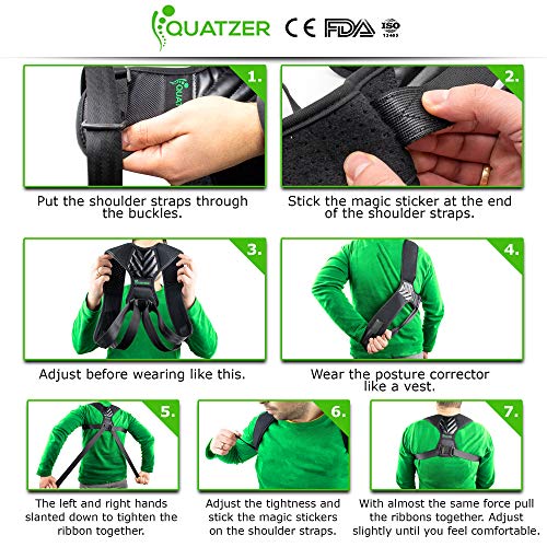 Quatzer - Corrector de postura para enderezar la espalda para hombres y mujeres, cinturón de soporte de espalda ajustable para soporte de espalda, soporte para columna y cuello, negro, talla S-L