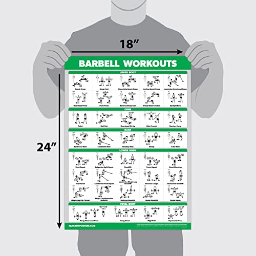 QuickFit Paquete de 3 ejercicios con mancuernas + ejercicios de peso corporal + póster de rutina con barra – Juego de 3 tablas de entrenamiento (Laminado, 18 x 27 pulgadas)