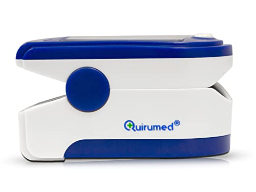 QUIRUMED Pulsioxímetro portátil medidor de pulso y saturación de oxígeno (SpO2), Monitor de pulso, Pantalla LED, Lectura instantánea, Batería de larga duración, 30h