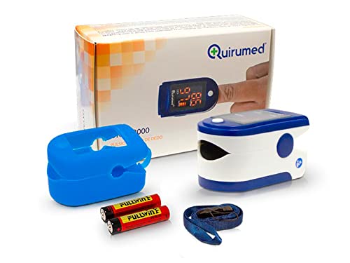 QUIRUMED Pulsioxímetro portátil medidor de pulso y saturación de oxígeno (SpO2), Monitor de pulso, Pantalla LED, Lectura instantánea, Batería de larga duración, 30h