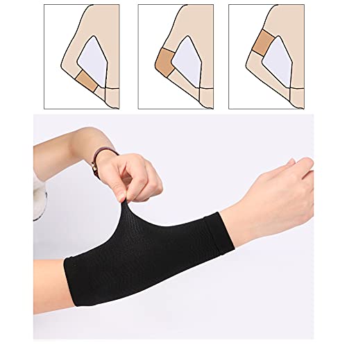 QUUPY 2 pares de mangas moldeadoras de brazo para mujer, pérdida de peso, moldeador de brazo superior ayuda a perder (color negro + carne), Negro, 20 x 9.3 cm