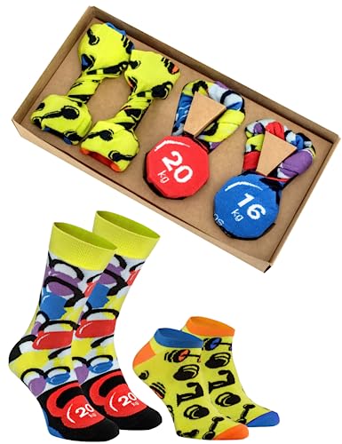 Rainbow Socks - Hombre Mujer Gimnasia Divertidos Calcetines - Gym Socks Box - Regalo para los Fanáticos del Gimnasio - 2 Pares - Talla 41-46