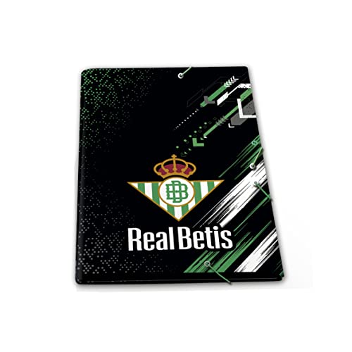 Real Betis Balompié- Carpeta de Solapas, Betis, Fútbol, Carpeta con Gomas, Color Negro, Producto Oficial (CyP Brands)