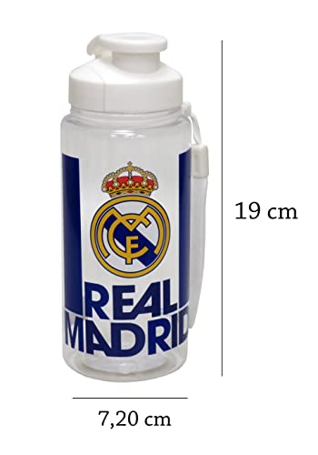 Real Madrid - Botella Cantimplora de Agua, Bidón, Capacidad 500 ml, Boquilla de Seguridad, Multicolor Translúcido, Producto Oficial (CyP Brands)