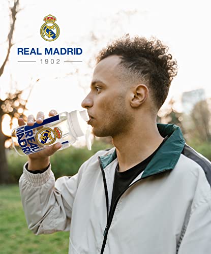 Real Madrid - Botella Cantimplora de Agua, Bidón, Capacidad 500 ml, Boquilla de Seguridad, Multicolor Translúcido, Producto Oficial (CyP Brands)