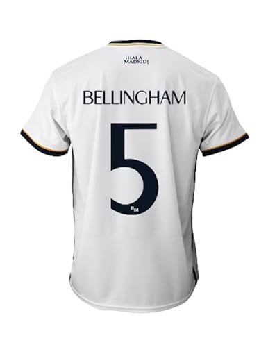 Real Madrid Conjunto Niño Camiseta y Pantalón Primera Equipación de la Temporada 2023-2024 - Bellingham 5 - Replica Oficial con Licencia Oficial - Niño (8 Años)