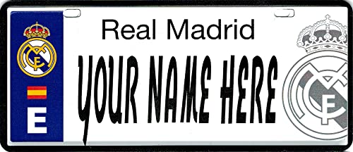 Real Madrid Matrícula Personalizada con tu Nombre - Medidas 6 x 14 Centímetros