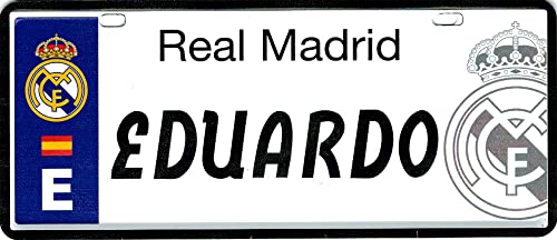 Real Madrid Matrícula Personalizada con tu Nombre - Medidas 6 x 14 Centímetros