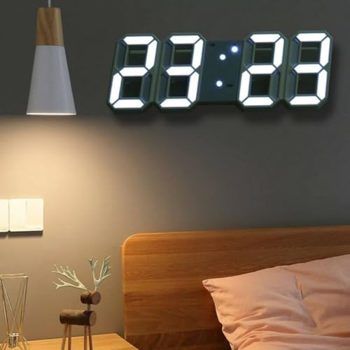 Reloj de pared digital LED 3D, reloj de pared electrónico, regulable, luz nocturna, reloj despertador recargable con USB, indicador de fecha y temperatura, ideal para casa, oficina, cocina, hotel